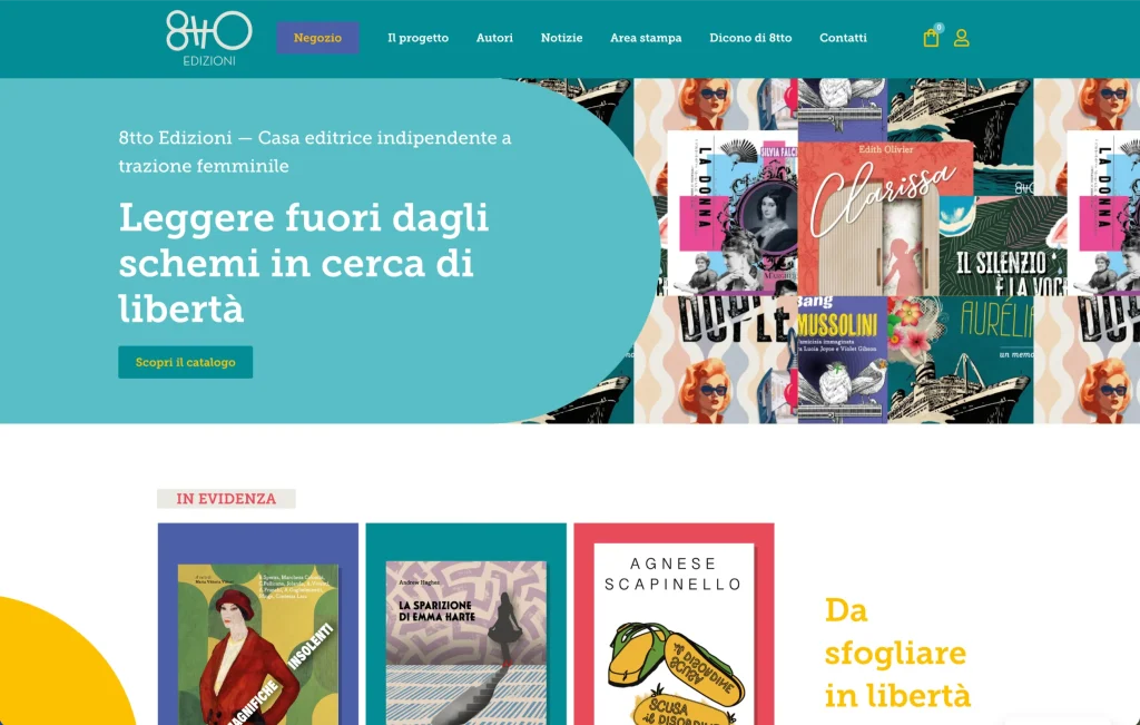 Screenshot sito e-commerce di 8tto edizioni casa editrice indipendente