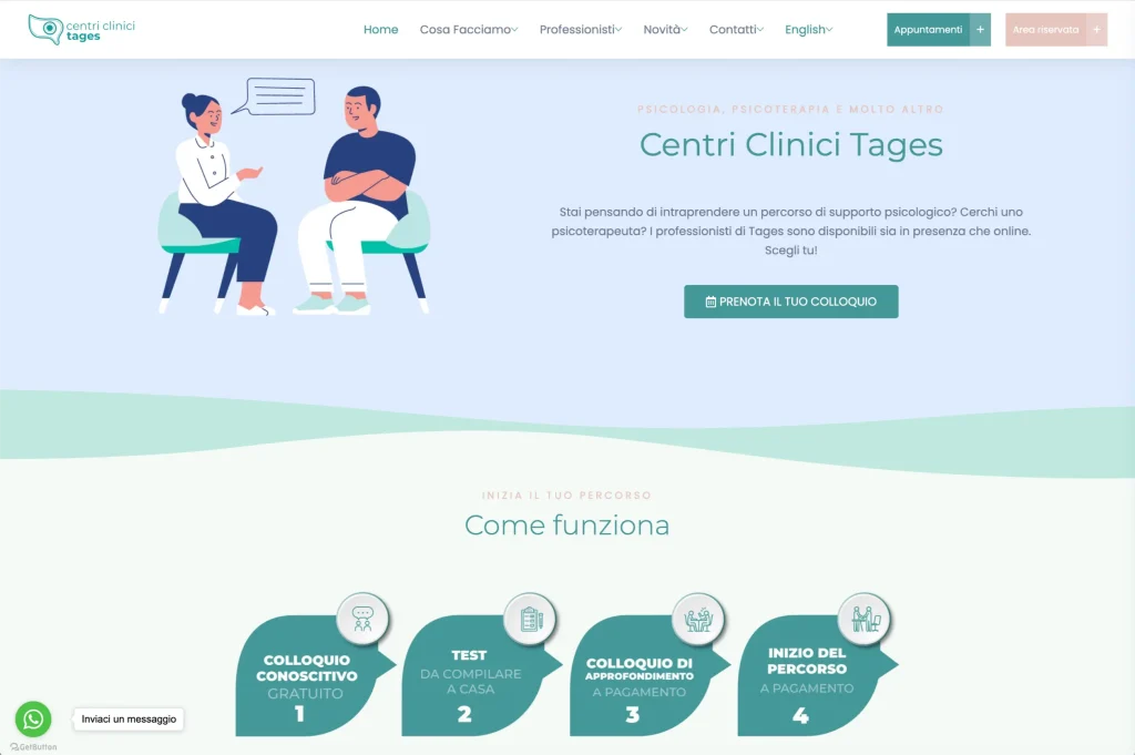 Screenshot homepage del sito web Centri Clinici Tages