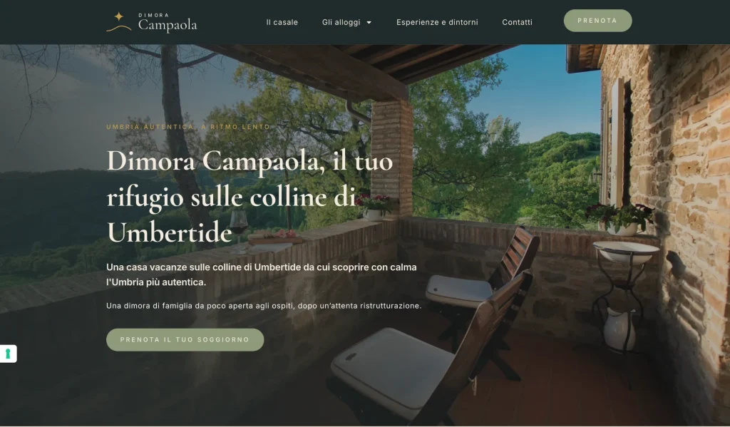 Screenshot homepage sito web Dimora Campaola